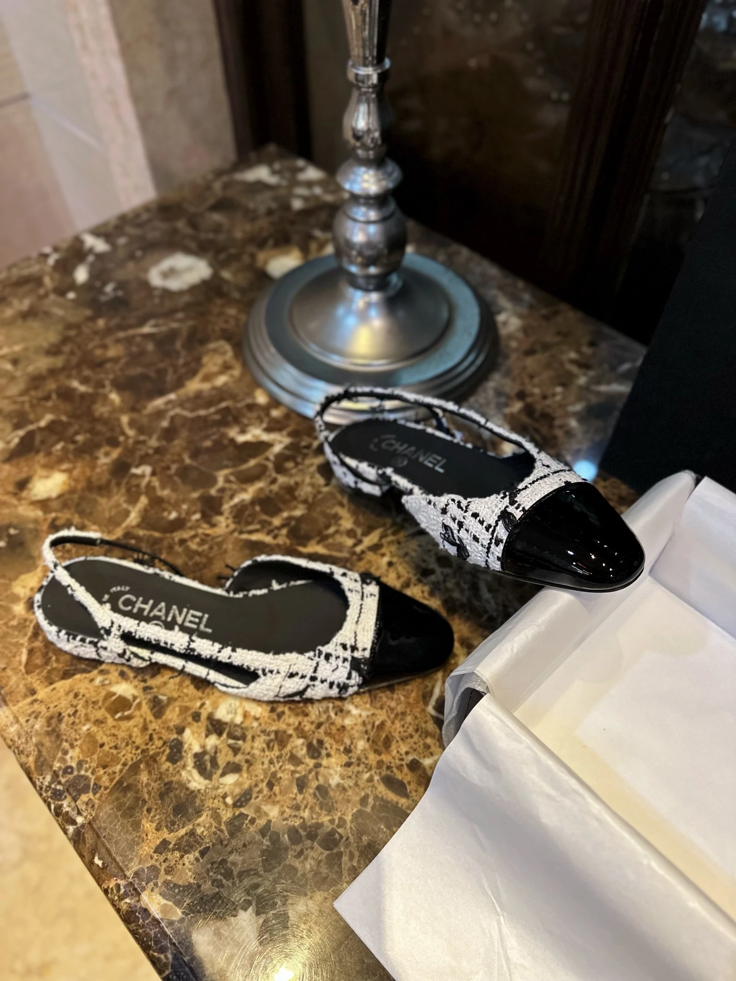 CHANEL Женские туфли слингбэки из твида