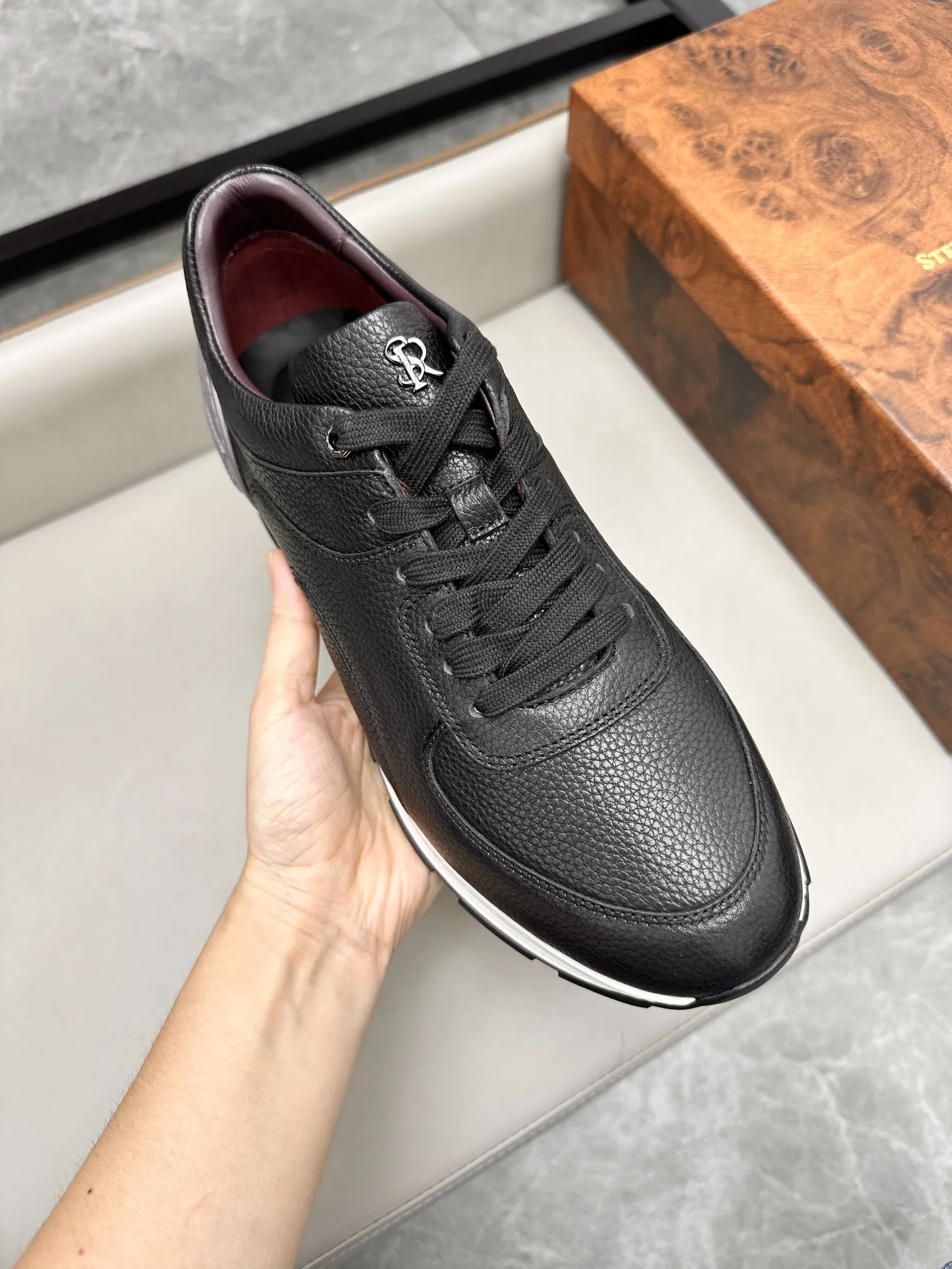 STEFANO RICCI Мужские кроссовки из телячьей кожи синие с оригинальной подошвой