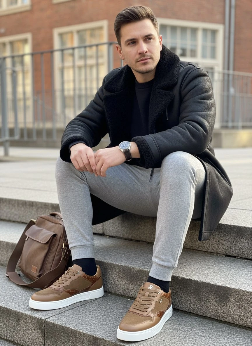 STEFANO RICCI Мужские кроссовки с комбинированным верхом из гладкой кожи и бархатистой замши 