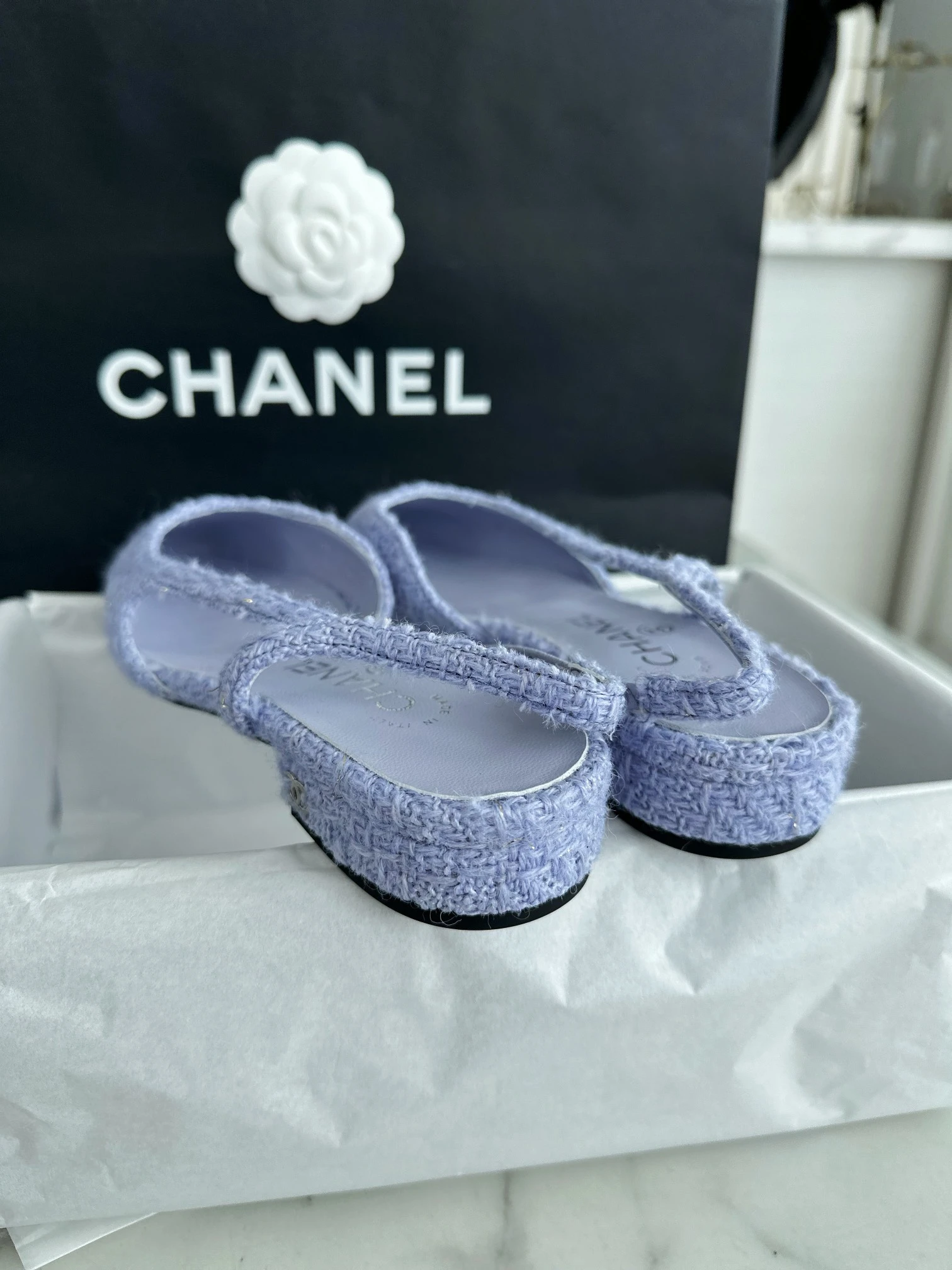 CHANEL Женские туфли слингбэки из твида