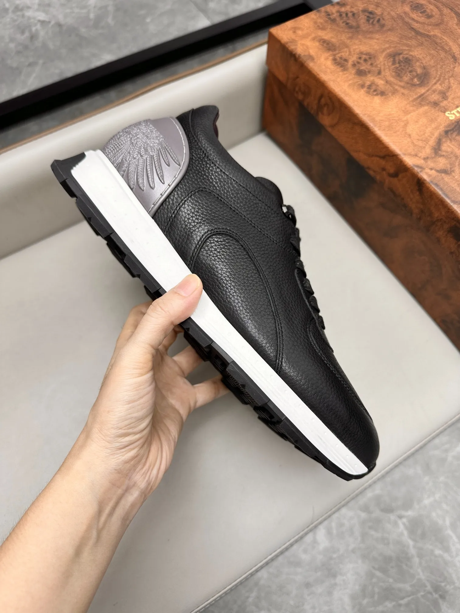 STEFANO RICCI Мужские кроссовки из телячьей кожи синие с оригинальной подошвой