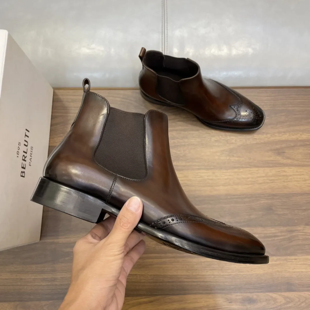 BERLUTI Мужские ботинки челси из коровьей кожи BERLUTI Мужские ботинки челси из коровьей кожи
