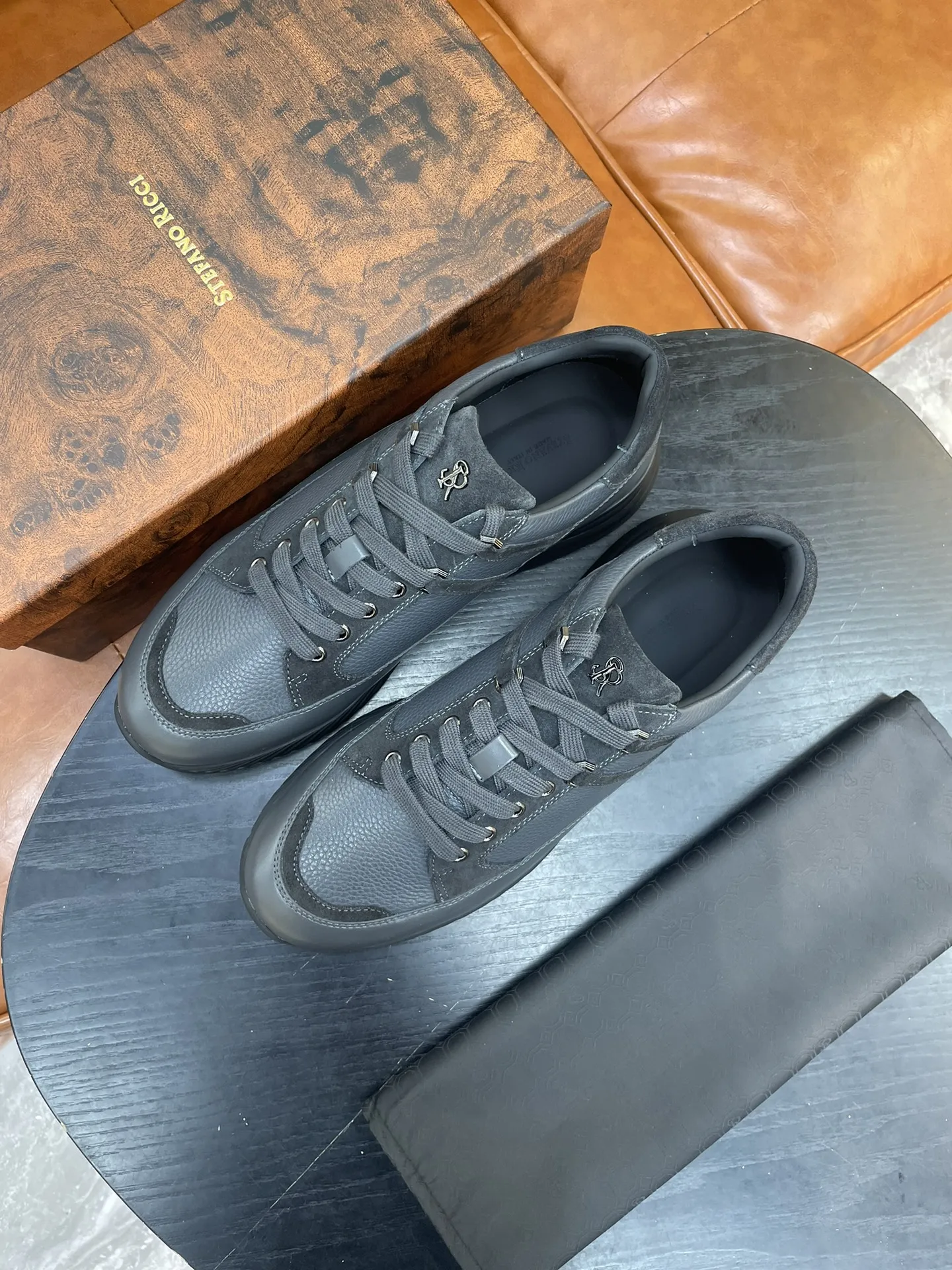 STEFANO RICCI Мужские кроссовки из телячьей кожи серые STEFANO RICCI Мужские кроссовки из телячьей кожи серые