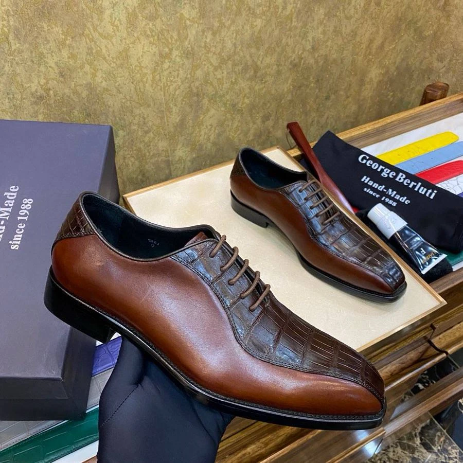 BERLUTI Мужские туфли из кожи крокодила тёмно-коричневые BERLUTI Мужские туфли из кожи крокодила тёмно-коричневые