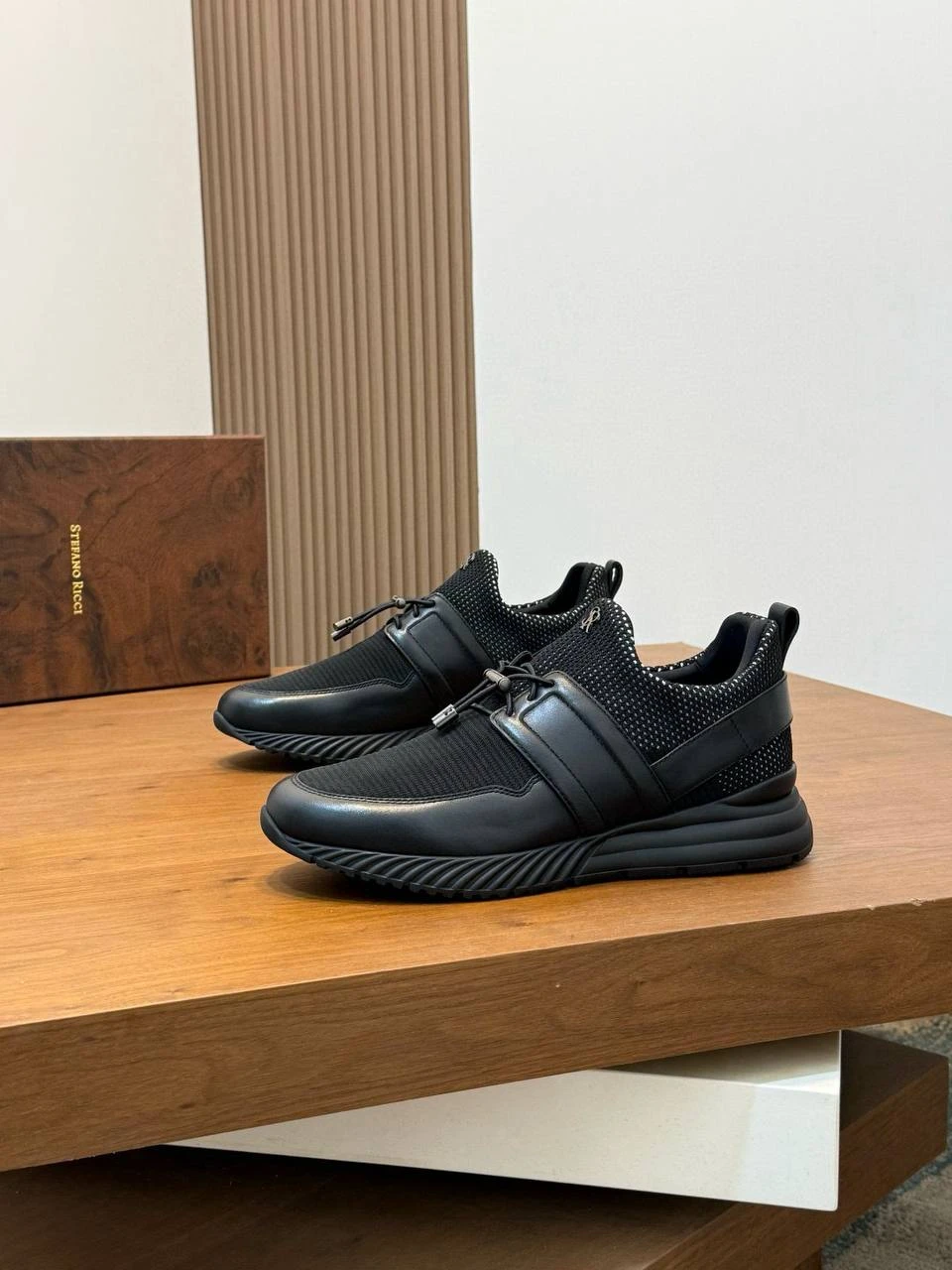 STEFANO RICCI Мужские кроссовки кожаные черные