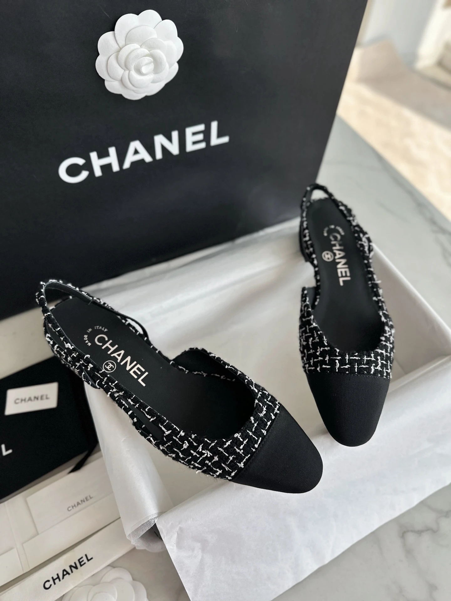 CHANEL Женские туфли слингбэки из твида