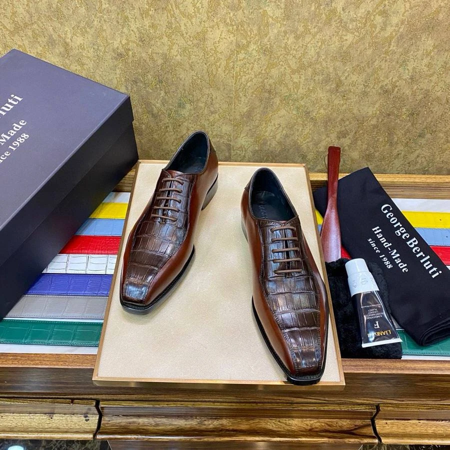 BERLUTI Мужские туфли из кожи крокодила тёмно-коричневые BERLUTI Мужские туфли из кожи крокодила тёмно-коричневые