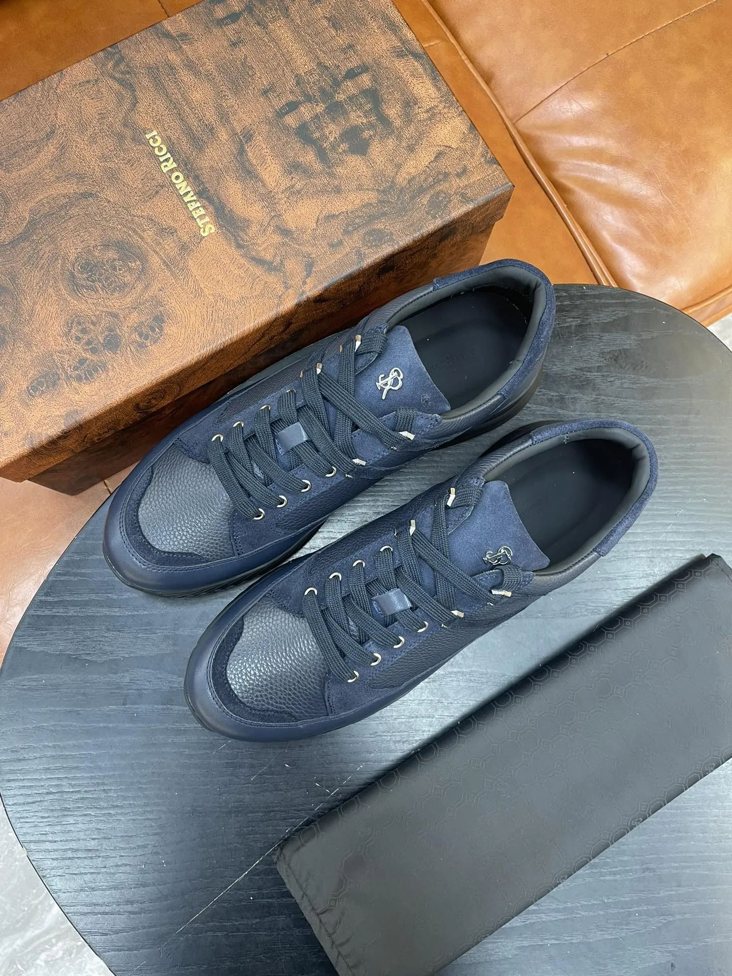 STEFANO RICCI Мужские кроссовки из телячьей кожи серые