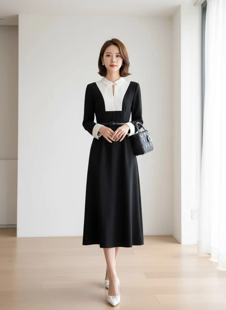 CHRISTIAN DIOR Женское длинное платье с воротником CHRISTIAN DIOR Женское длинное платье с воротником