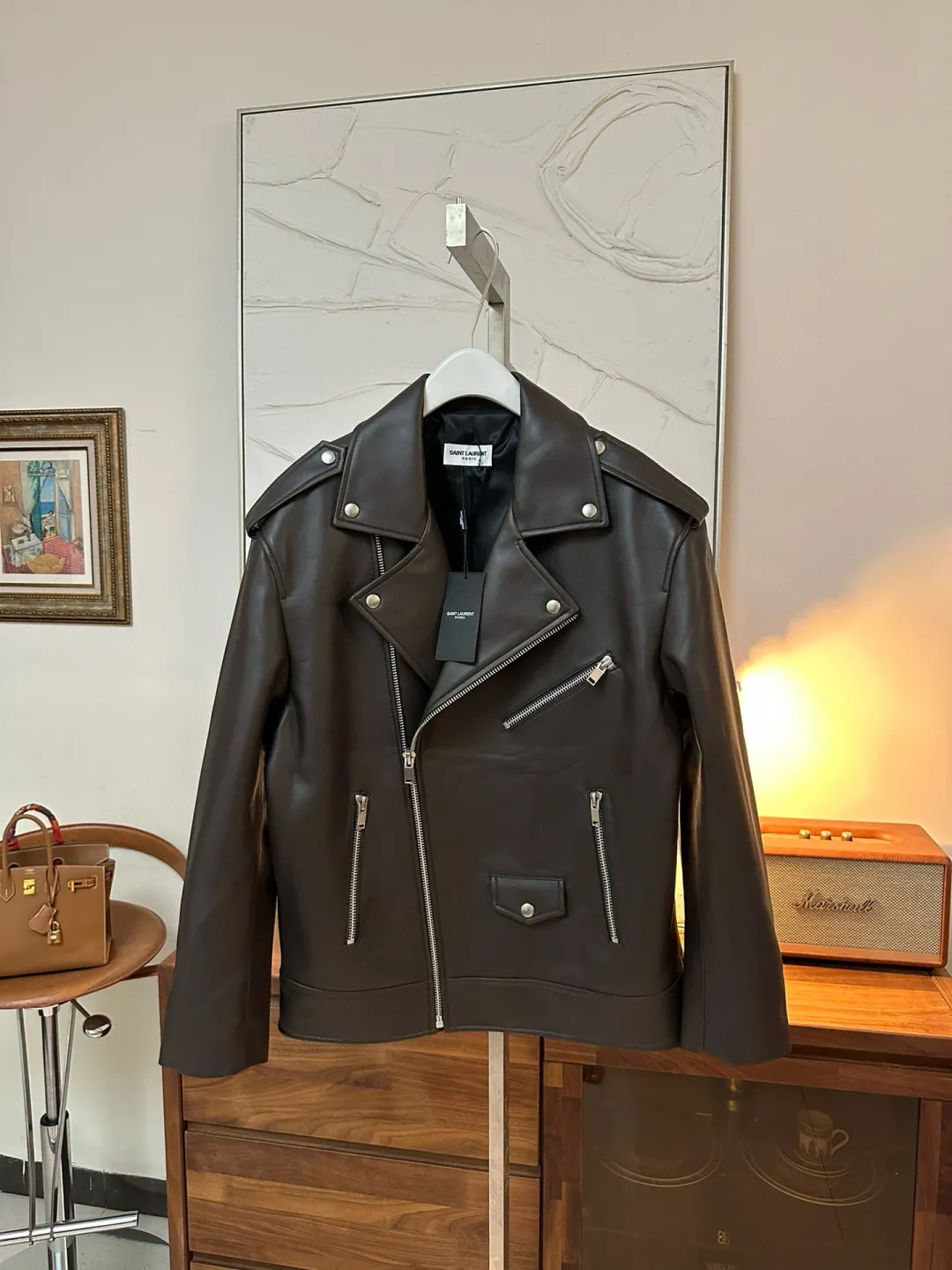 SAINT LAURENT Женская кожаная куртка в байкерском стиле