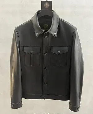 VERSACE Мужская кожаная куртка с воротником