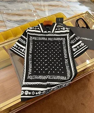 DOLCE & GABBANA Мужская рубашка шёлк черно-белая