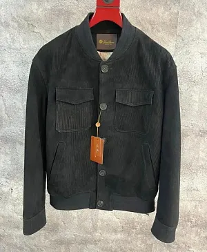 LORO PIANA Мужская куртка из замши черная на пуговицах