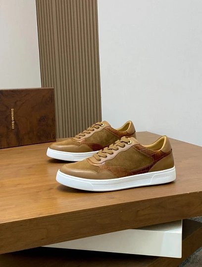 STEFANO RICCI Мужские кроссовки из телячьей кожи бежевые с белой подошвой