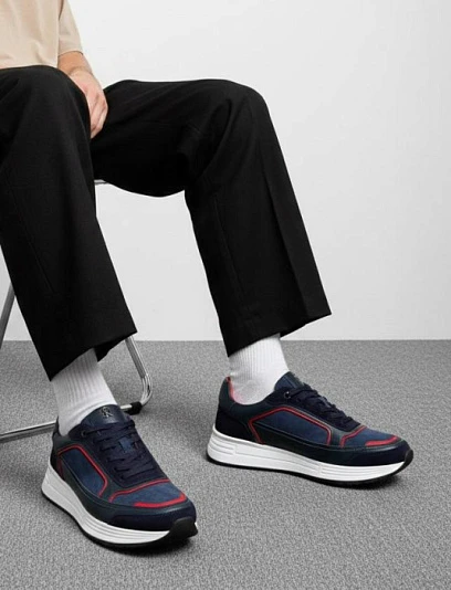 STEFANO RICCI Мужские кроссовки из тёмно‑синей замши