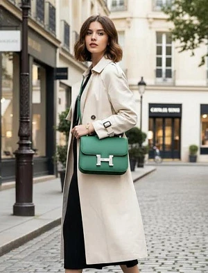 HERMES Женская сумка Constance 19 см U4/Vert vertigo Evercolor