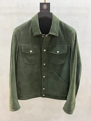 TOM FORD Мужская куртка овечьей из замши зеленая