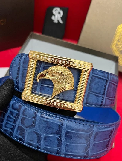 STEFANO RICCI Мужской ремень с тиснением под крокодила синий