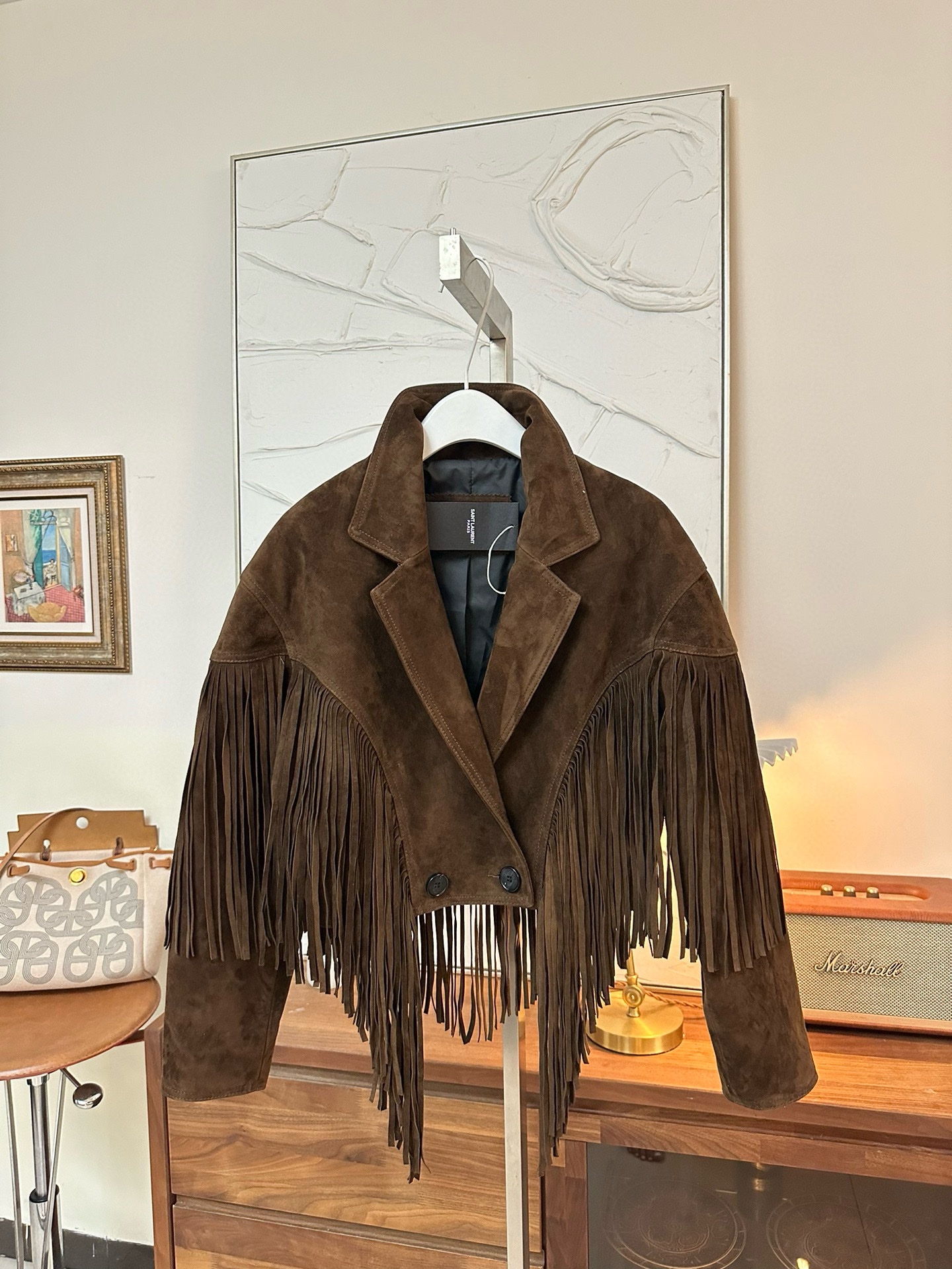 SAINT LAURENT Женская куртка из замши с бахромой