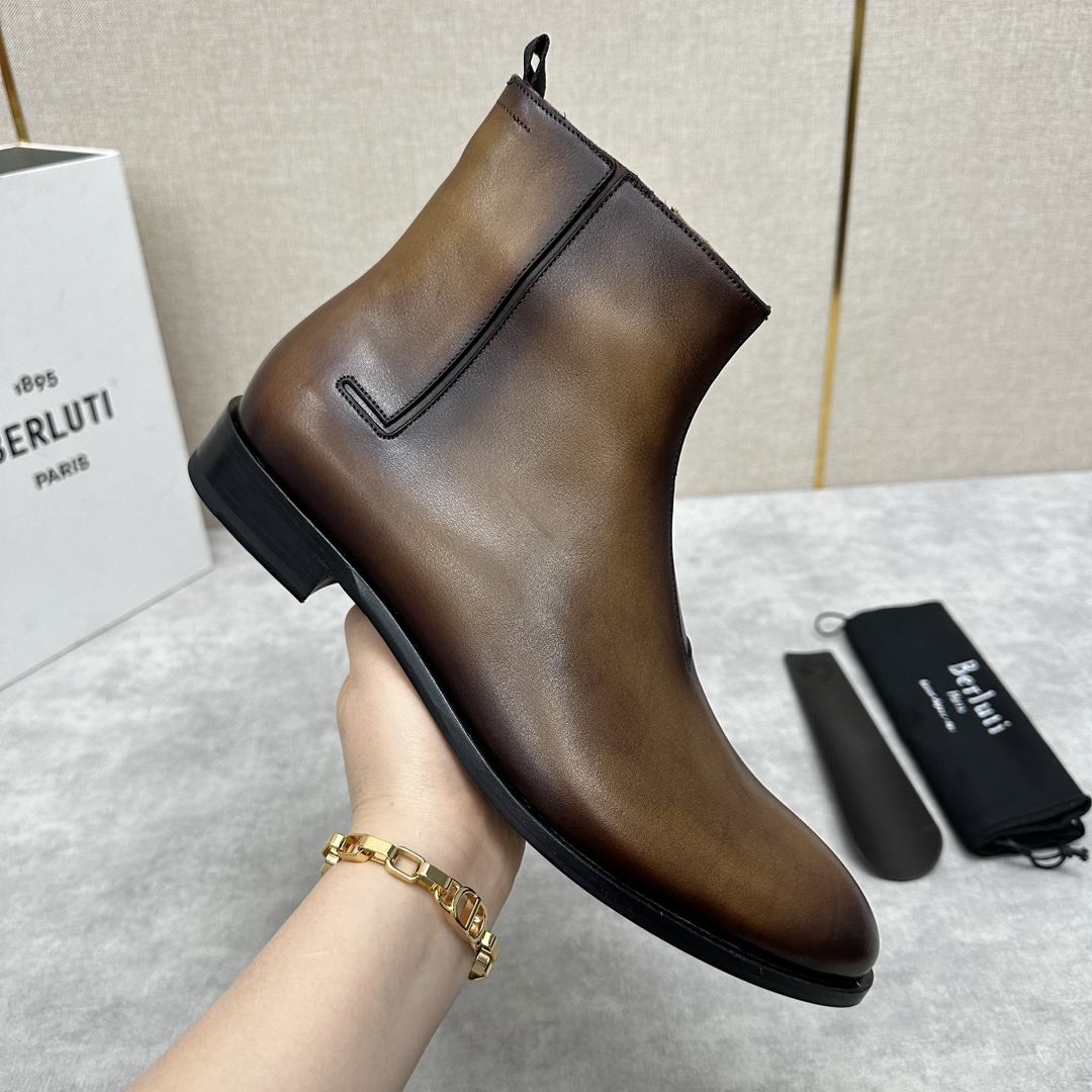 BERLUTI Мужские ботинки из коровьей кожи BERLUTI Мужские ботинки из коровьей кожи