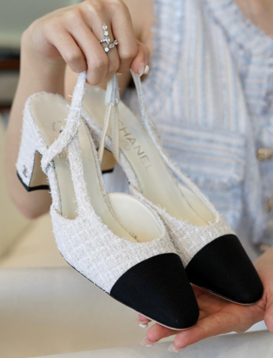 CHANEL Женские туфли слингбэки из твида на каблуке