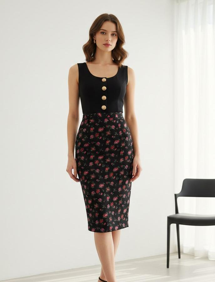 DOLCE & GABBANA Женская шёлковая юбка с мелким цветочным принтом DOLCE & GABBANA Женская шёлковая юбка с мелким цветочным принтом