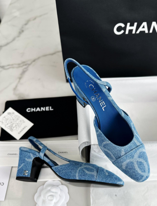 CHANEL Женские туфли слингбэки деним