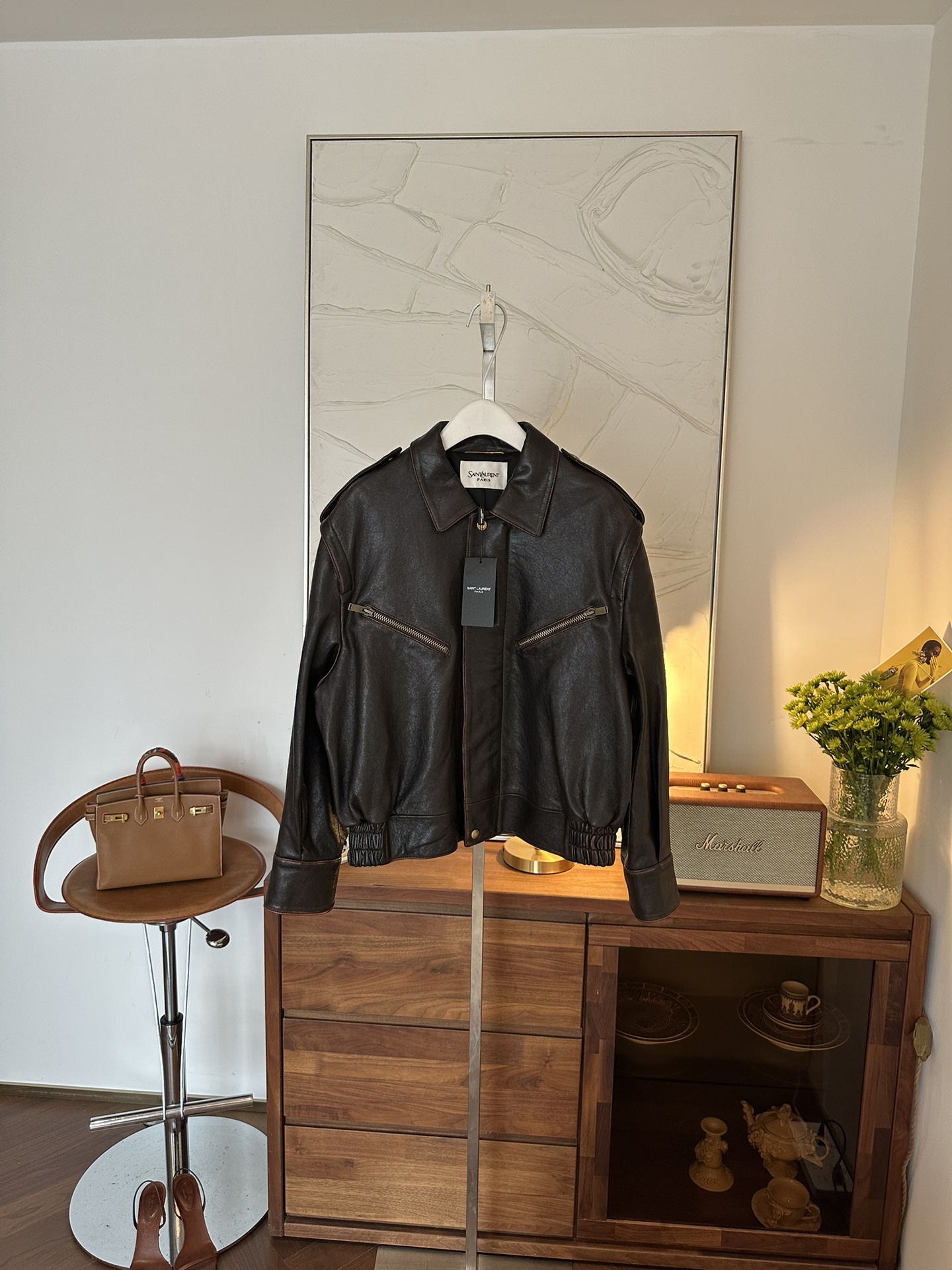 SAINT LAURENT Женская кожаная куртка прямого кроя