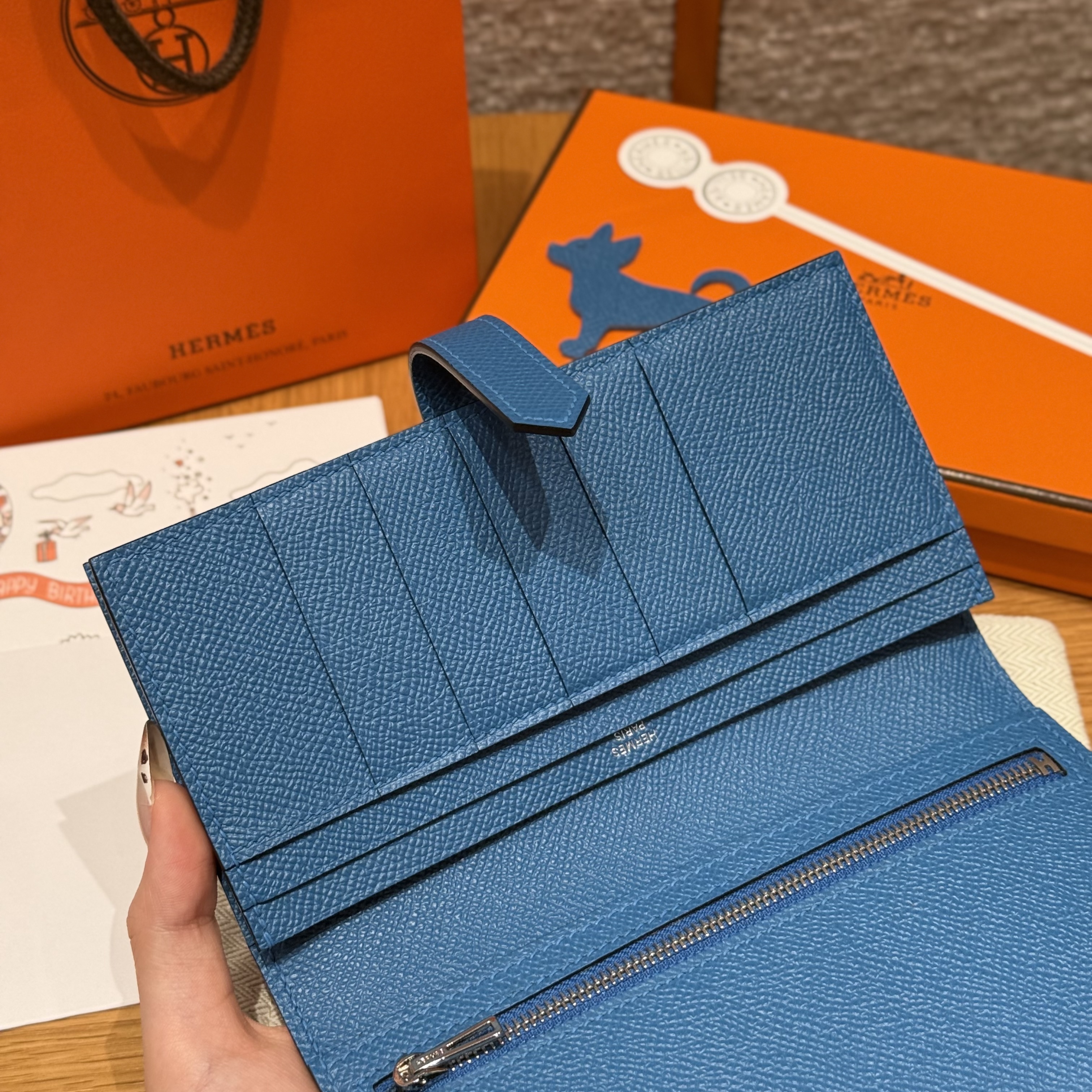 HERMES Кошелёк Bearn 17.5 см 7Q/Blue Mykonos Epsom HERMES Кошелёк Bearn 17.5 см 7Q/Blue Mykonos Epsom