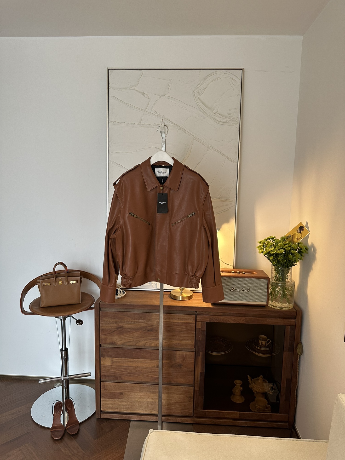 SAINT LAURENT Женская кожаная куртка прямого кроя SAINT LAURENT Женская кожаная куртка прямого кроя