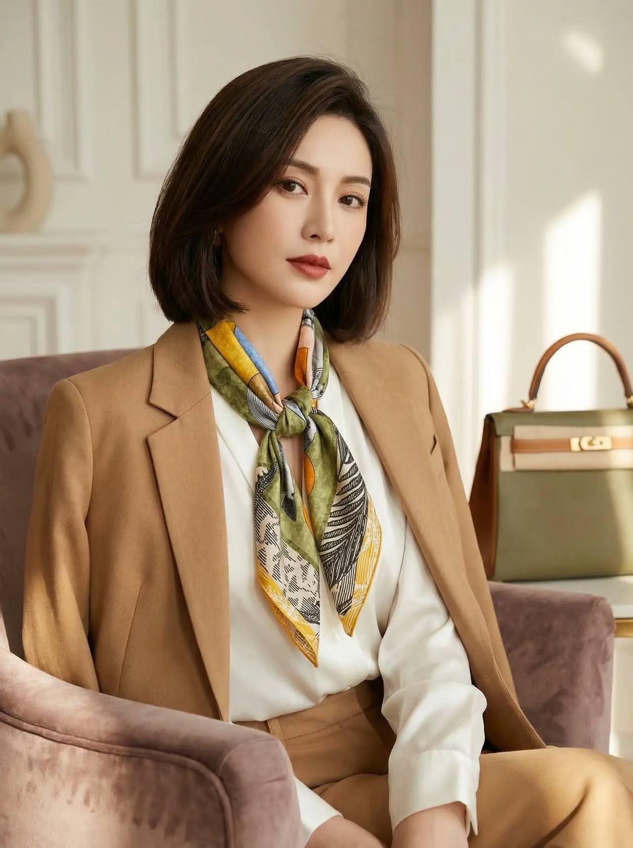 HERMES Женский платок из шелка с лошадью HERMES Женский платок из шелка с лошадью