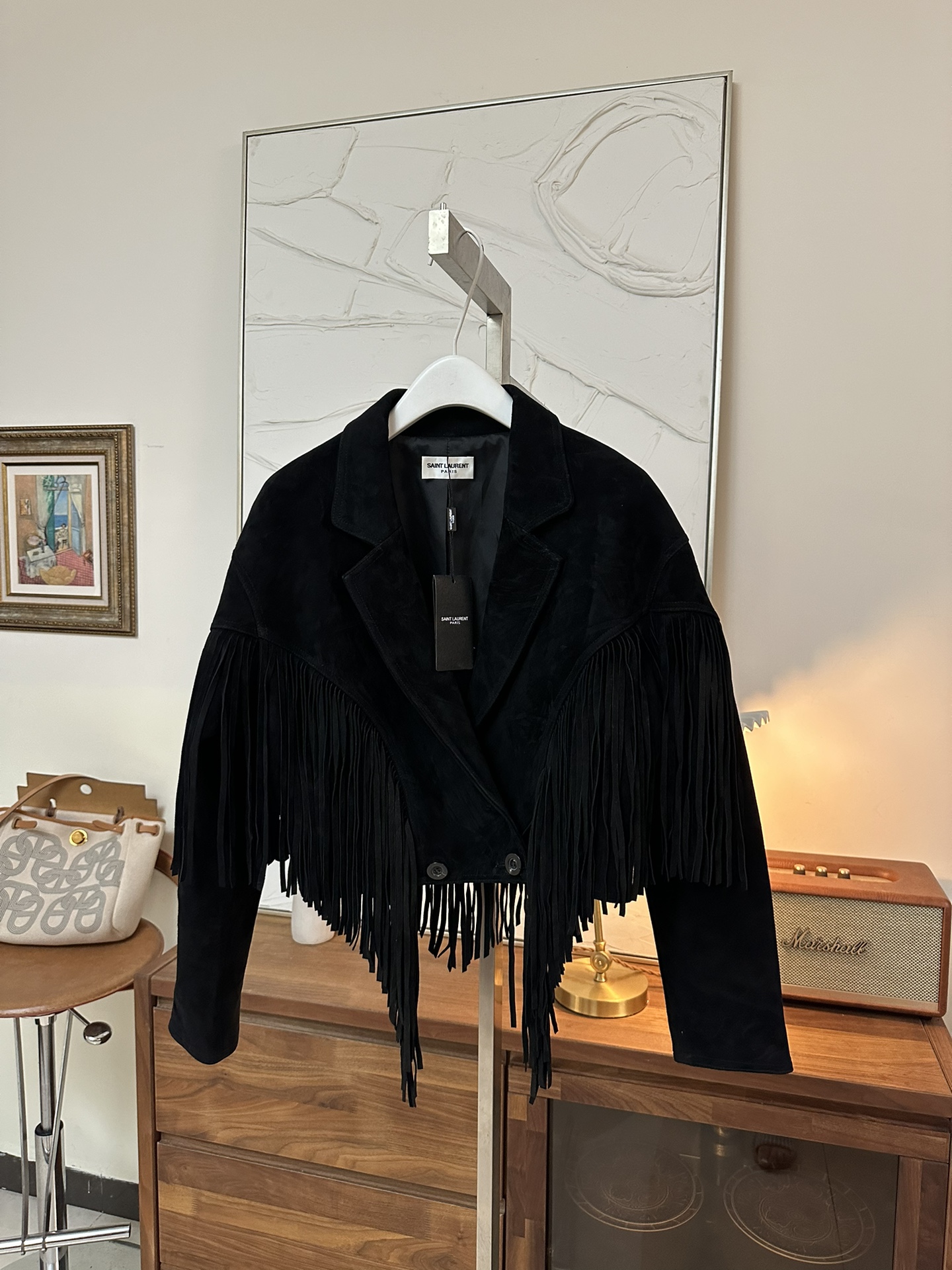 SAINT LAURENT Женская куртка из замши с бахромой