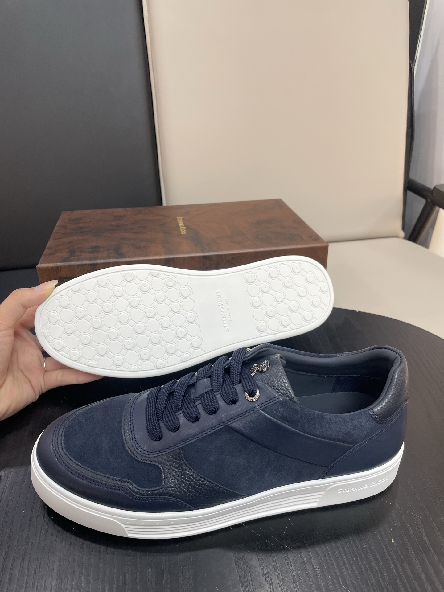 STEFANO RICCI Мужские кроссовки с комбинированным верхом из гладкой кожи и бархатистой замши 