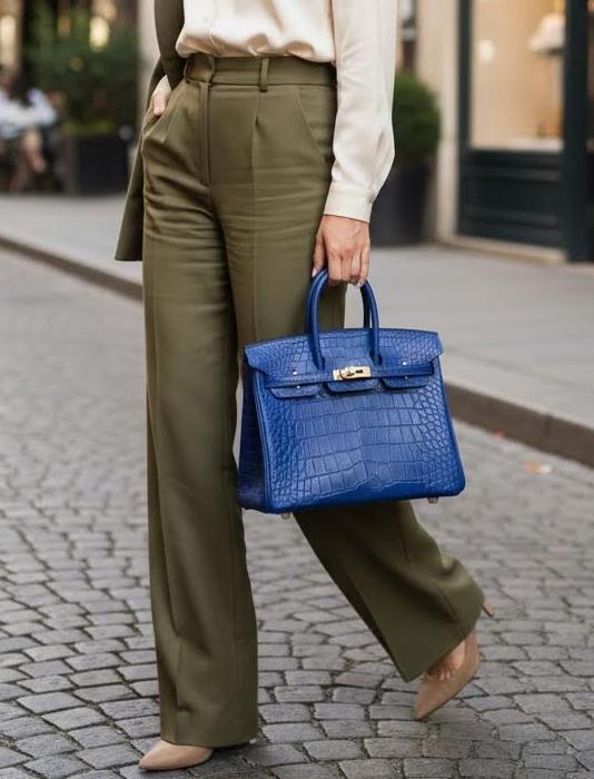  HERMES Женская сумка Birkin 25 см 73/Bleu Saphir Alligator