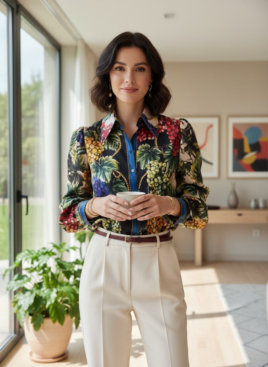 DOLCE & GABBANA Женская шелковая рубашка с принтом Carretto DOLCE & GABBANA Женская шелковая рубашка с принтом Carretto