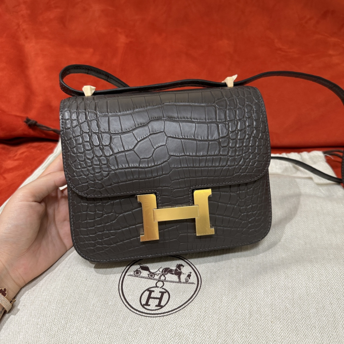 Hermes Женская сумка Constance 18 см Ck88 Porosus shiny