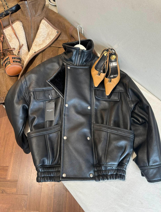 SAINT LAURENT Женская кожаная дублёнка с шерстью