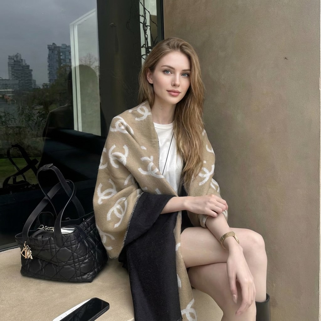 CHANEL Женский двусторонний шарф из кашемира CHANEL Женский двусторонний шарф из кашемира