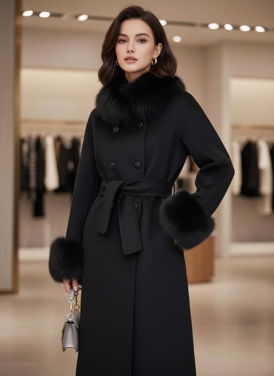 VALENTINO Женское пальто с меховым воротником и манжетами VALENTINO Женское пальто с меховым воротником и манжетами