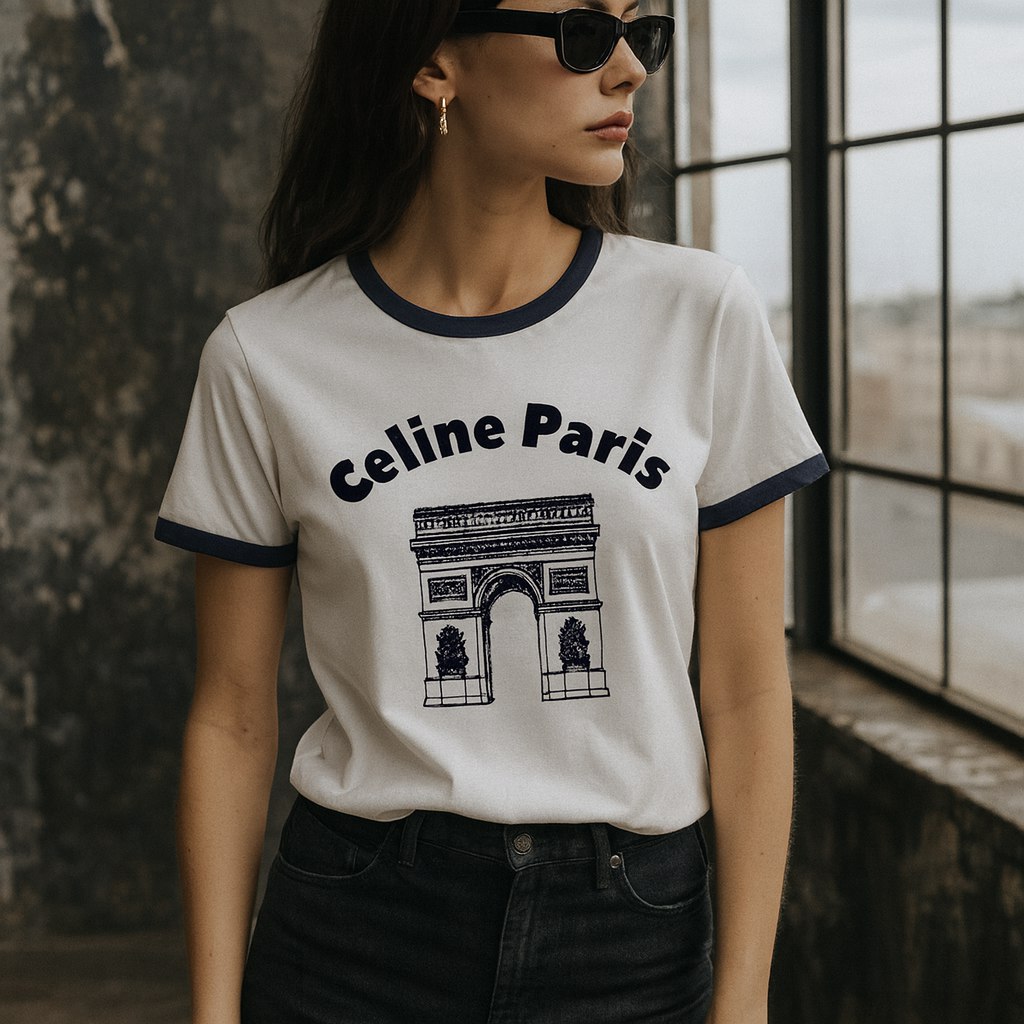 CELINE Женская футболка с триумфальной аркой CELINE Женская футболка с триумфальной аркой