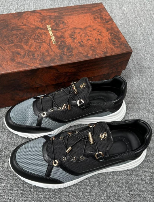 STEFANO RICCI Мужские кроссовки из сетки и телячьей кожи