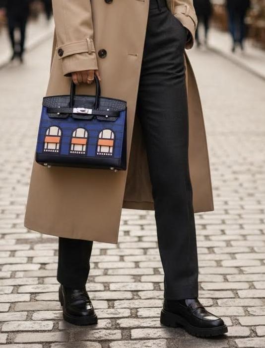  HERMES Женская сумка Faubourg House 20 см Blue electric Epsom/Alligator