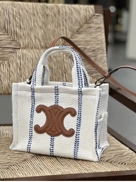  CELINE Женская сумка Triomphe из ткани в полоску