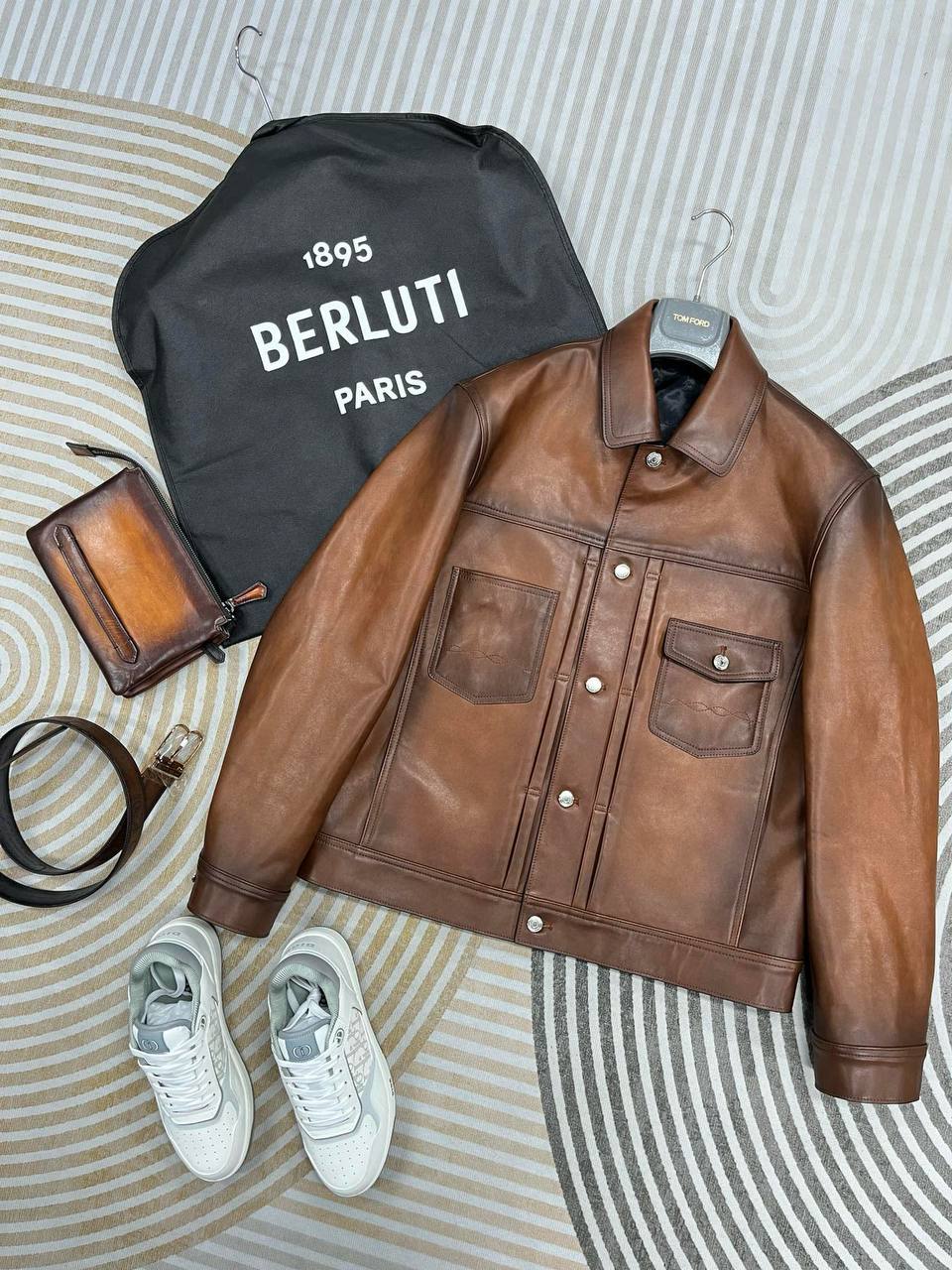 BERLUTI Мужская кожаная куртка из телячьей кожи  BERLUTI Мужская кожаная куртка из телячьей кожи