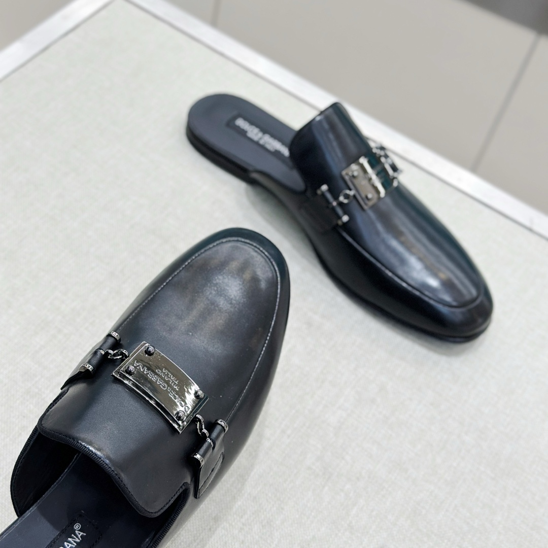 DOLCE & GABBANA Мужские мюли из телячьей кожи DOLCE & GABBANA Мужские мюли из телячьей кожи