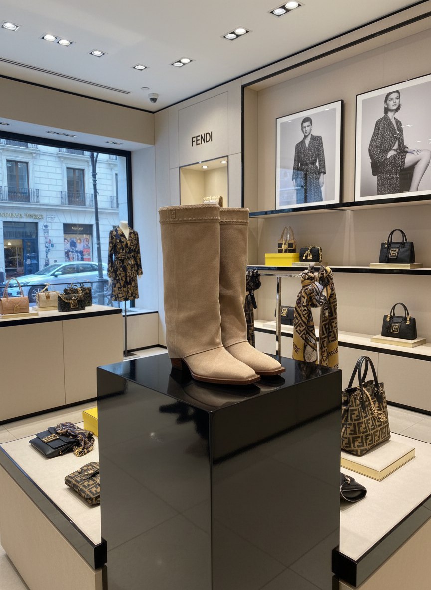 FENDI Женские сапоги казаки из замши FENDI Женские сапоги казаки из замши