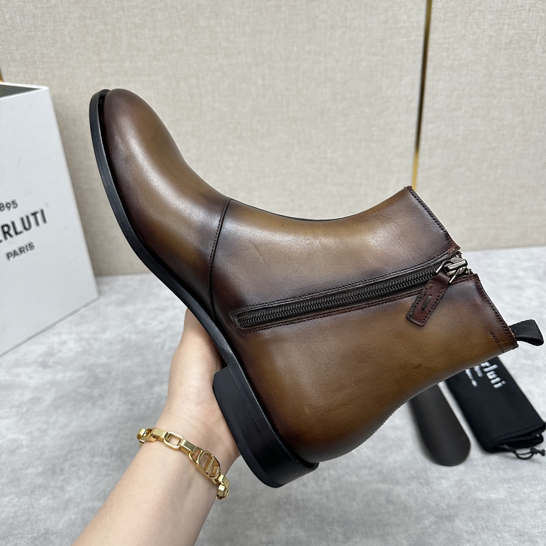 BERLUTI Мужские ботинки из коровьей кожи BERLUTI Мужские ботинки из коровьей кожи