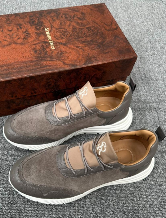 STEFANO RICCI Мужские кроссовки из замши и телячьей кожи