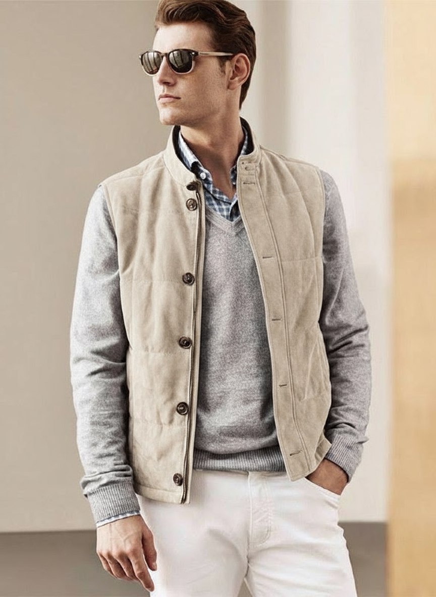 BRUNELLO CUCINELLI Мужской замшевый жилет BRUNELLO CUCINELLI Мужской замшевый жилет