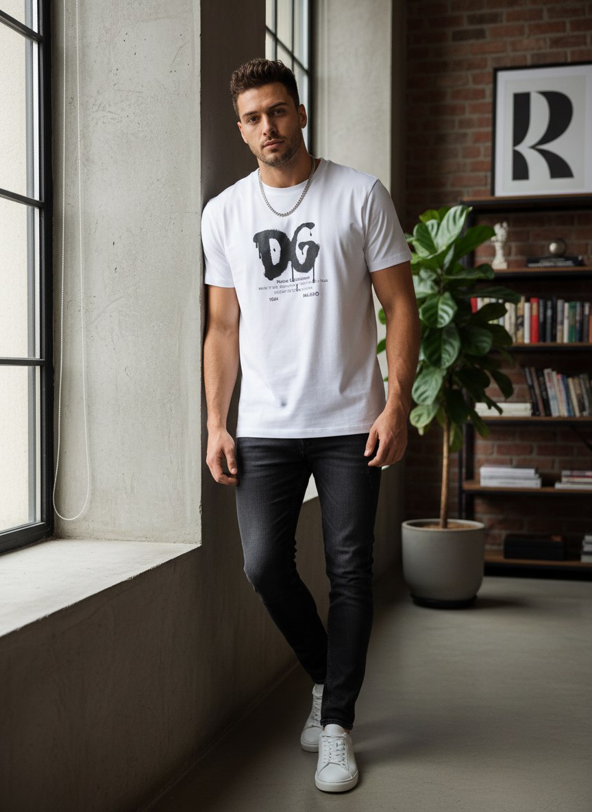 DOLCE & GABBANA Мужская футболка с принтом DG DOLCE & GABBANA Мужская футболка с принтом DG